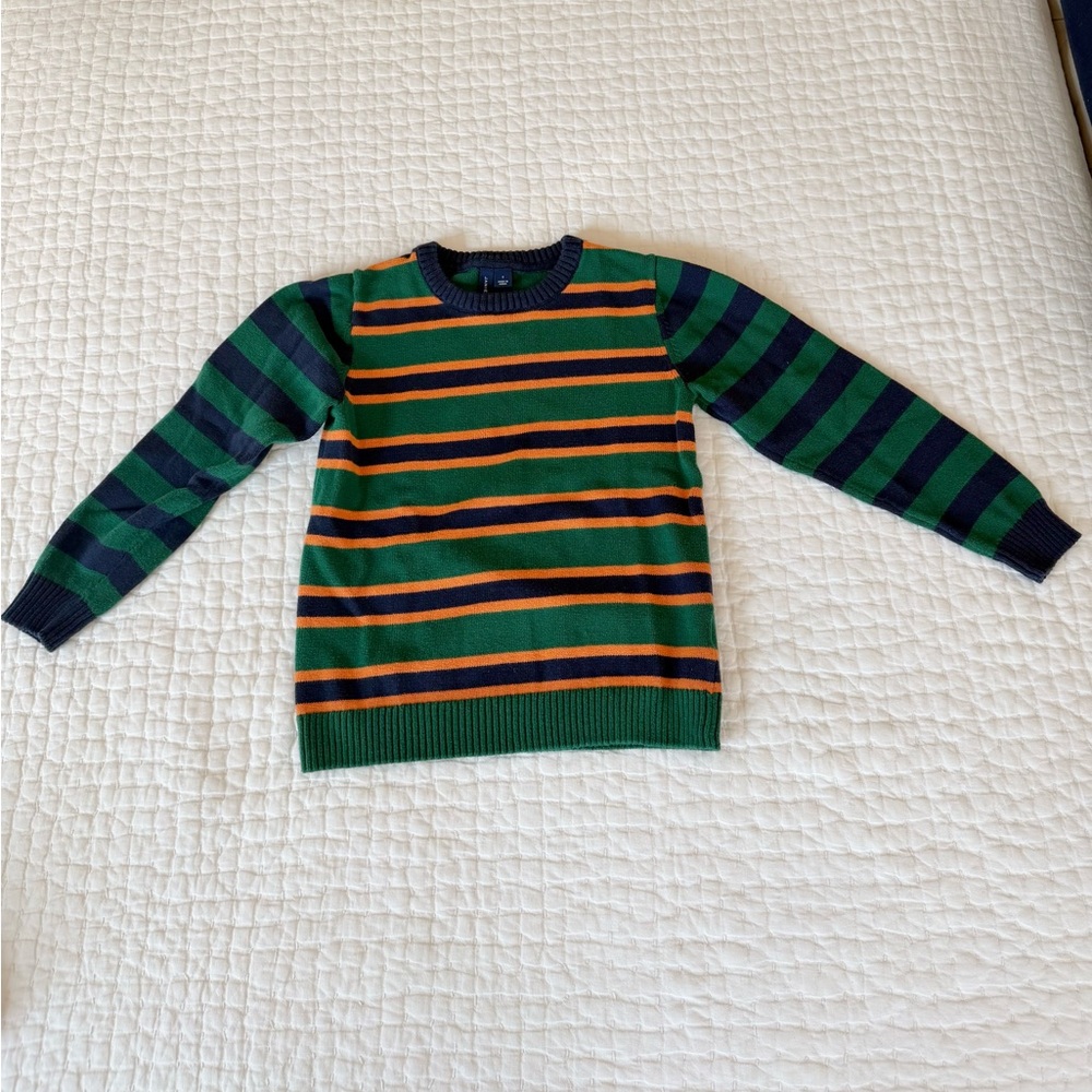 Striped Crewneck Sweater - Green, Navy & Orange